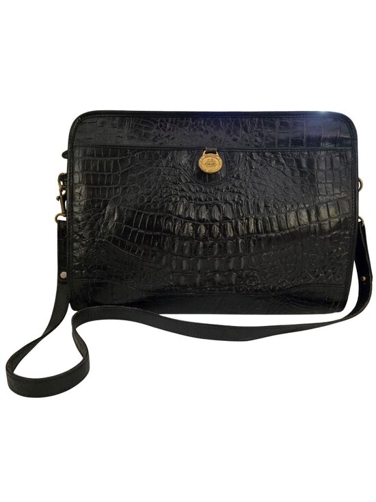 Brahmin Handbags - Vintage Brahmin Black Croc Embossed Leather Shoulder Bag Gold Medallion USA